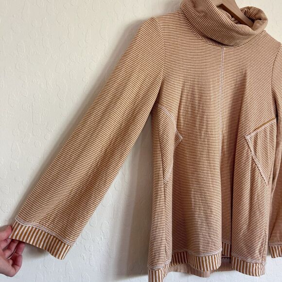 Anthropologie Maeve Tie Cowl Neck Striped Sweater Small Yellow White Sweatshirt - Picture 7 of 10